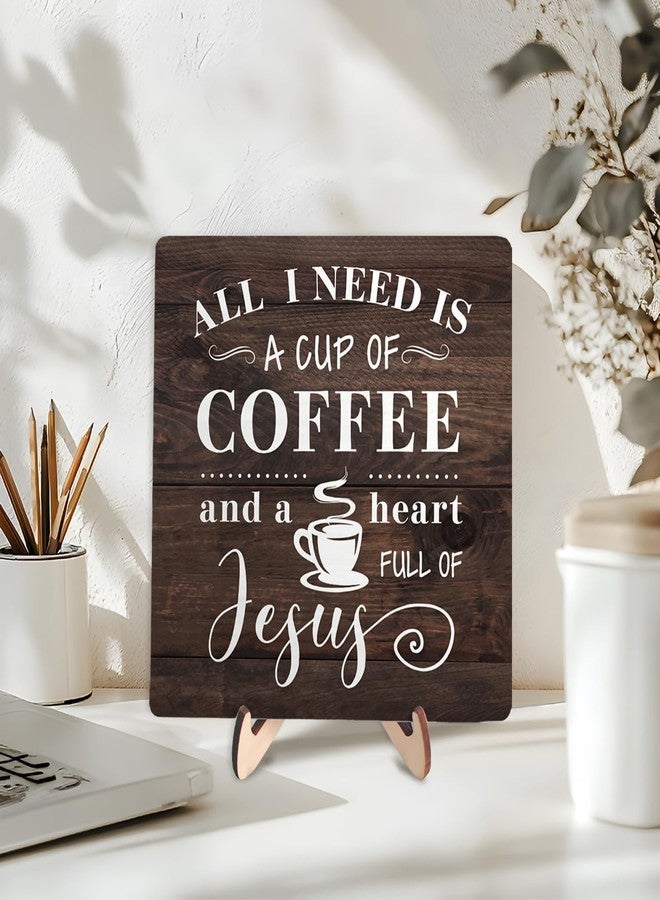 DMADNF Coffee Bar Sign Plaque Decor-A Heart Full of Jesus,Cafe Bar Accessories,Christian Rustic Wooden Tabletop Plaque with Stand, Faith Scripture Mini Counter Sign for Kitchen Coffee Station Office 5.9x5.9 - Image 3